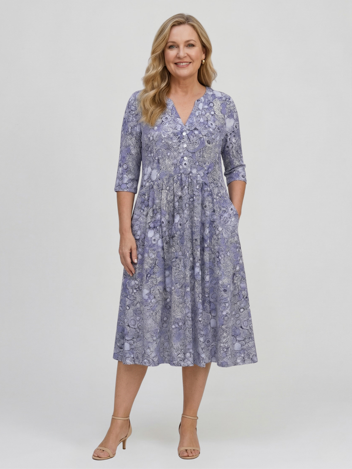 Abito Midi Elegante con Scollatura a V Alicia Graceful