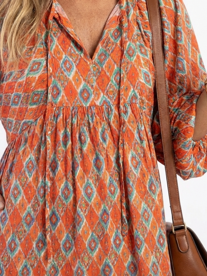 Amara | Vestito Midi con Collo a V e Stampa Geometrica