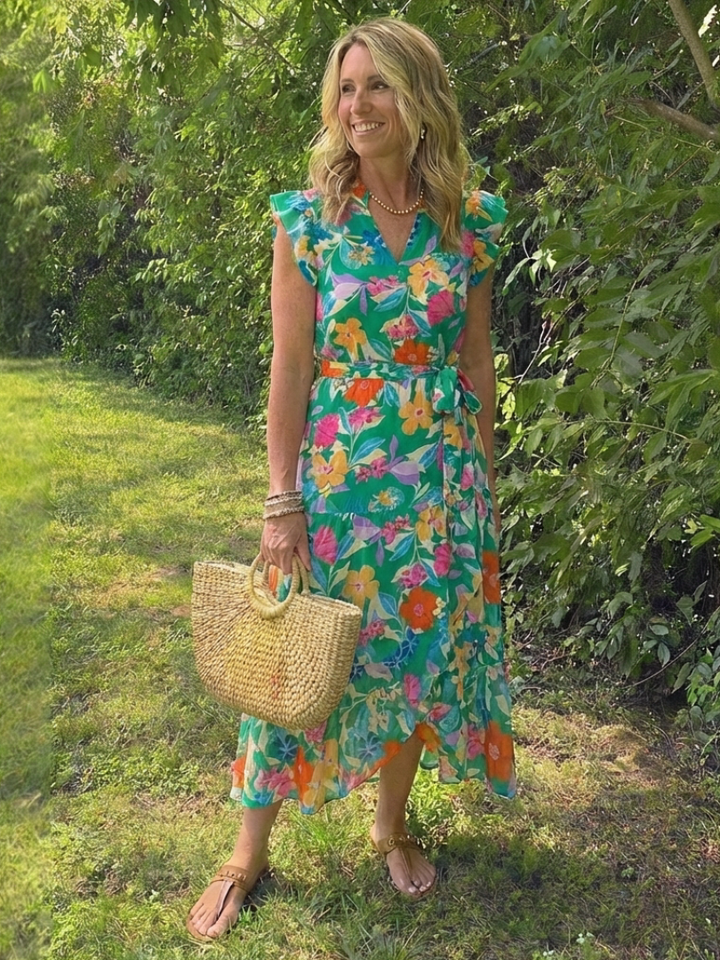 Lila | Vestito Midi a Fiori con Scollatura a V