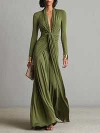 Valentina · Abito maxi con scollo a V e dettagli volant