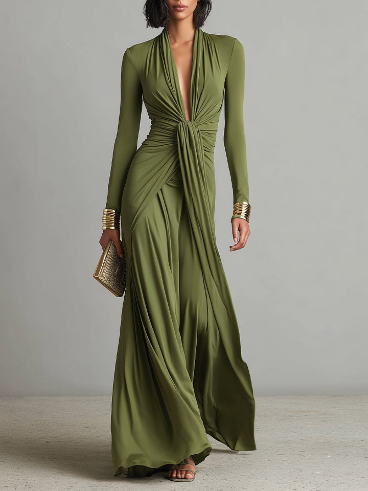 Valentina · Abito maxi con scollo a V e dettagli volant