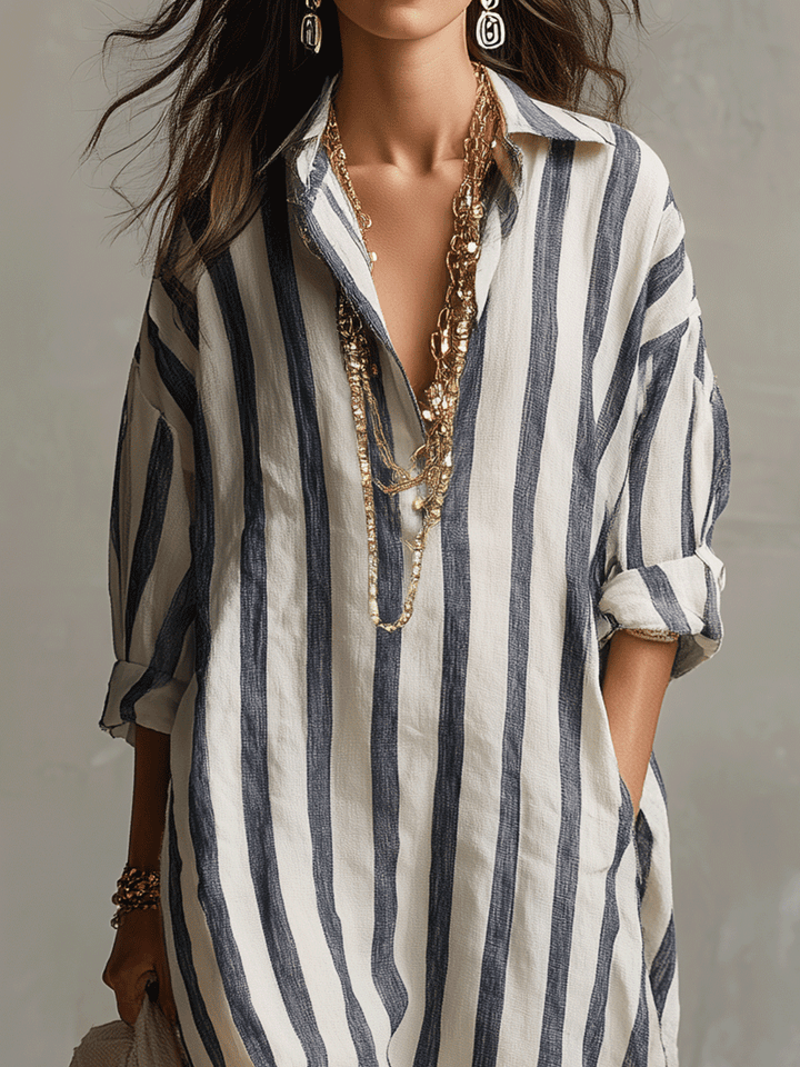 Abito Maxi Stile Bohemien a Righe Casual