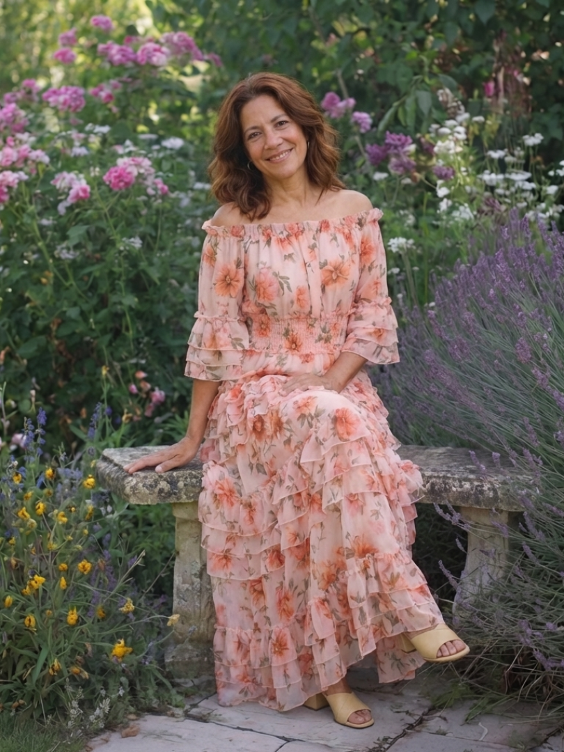 Rosalie | Vestito Maxi Floreale con Volant e Spalle Scoperte
