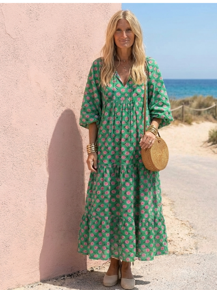 Fiora | Vestito Midi con Collo a V e Stampa Floreale