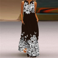 Noir Fleur | Abito Maxi Floreale Senza Maniche con Scollatura a V