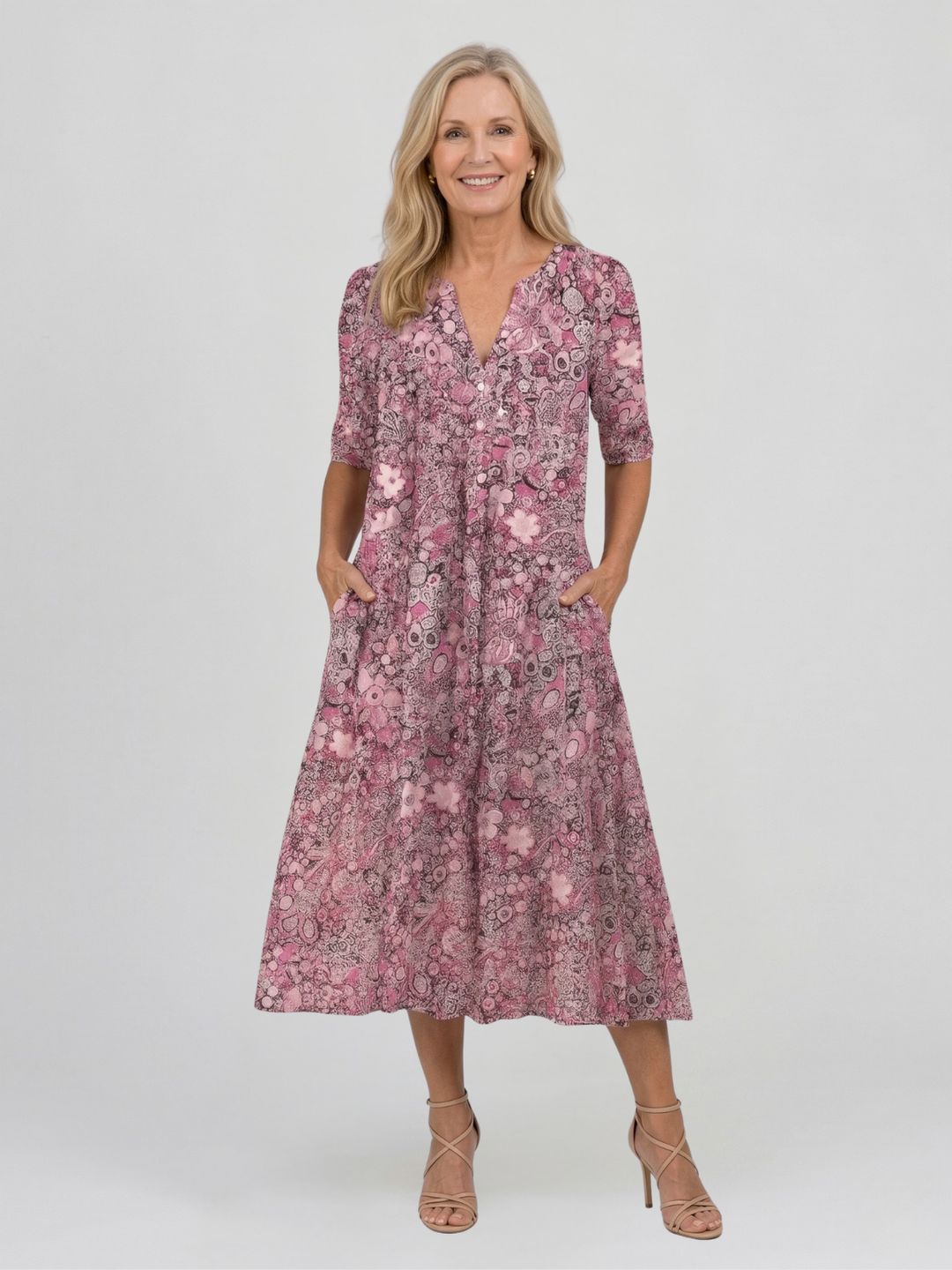 Abito Midi Elegante con Scollatura a V Alicia Graceful