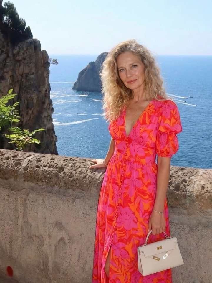 Salsa | Vestito Midi con Maniche Voluminose e Scollatura a V Floreale