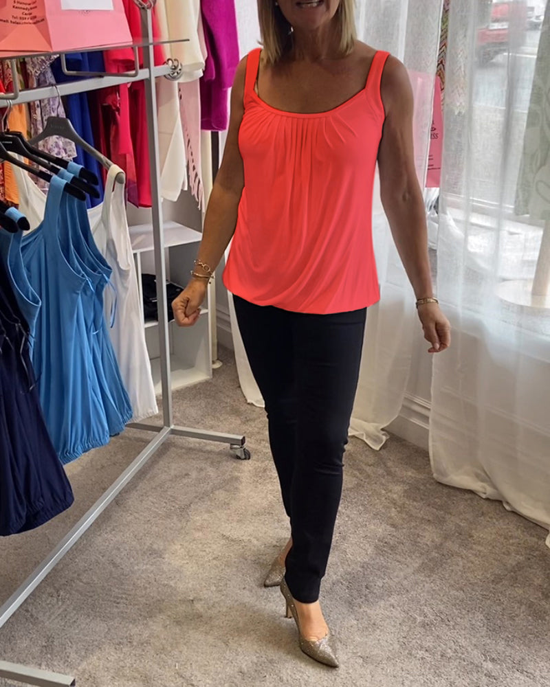 Nanda | Top casual senza maniche con pieghe e colore uniforme