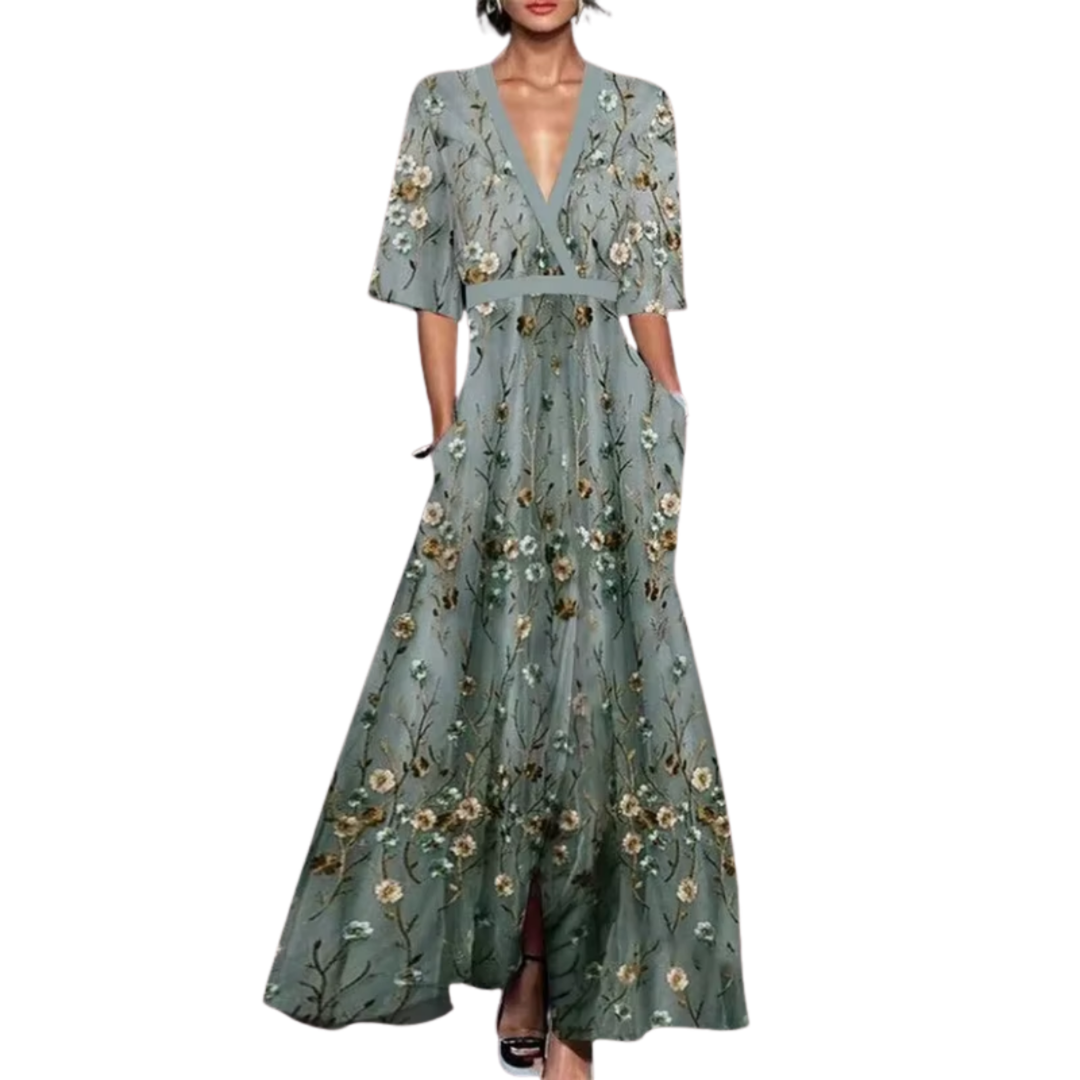 Noelle | Vestito Primaverile Floreale con Scollatura a V