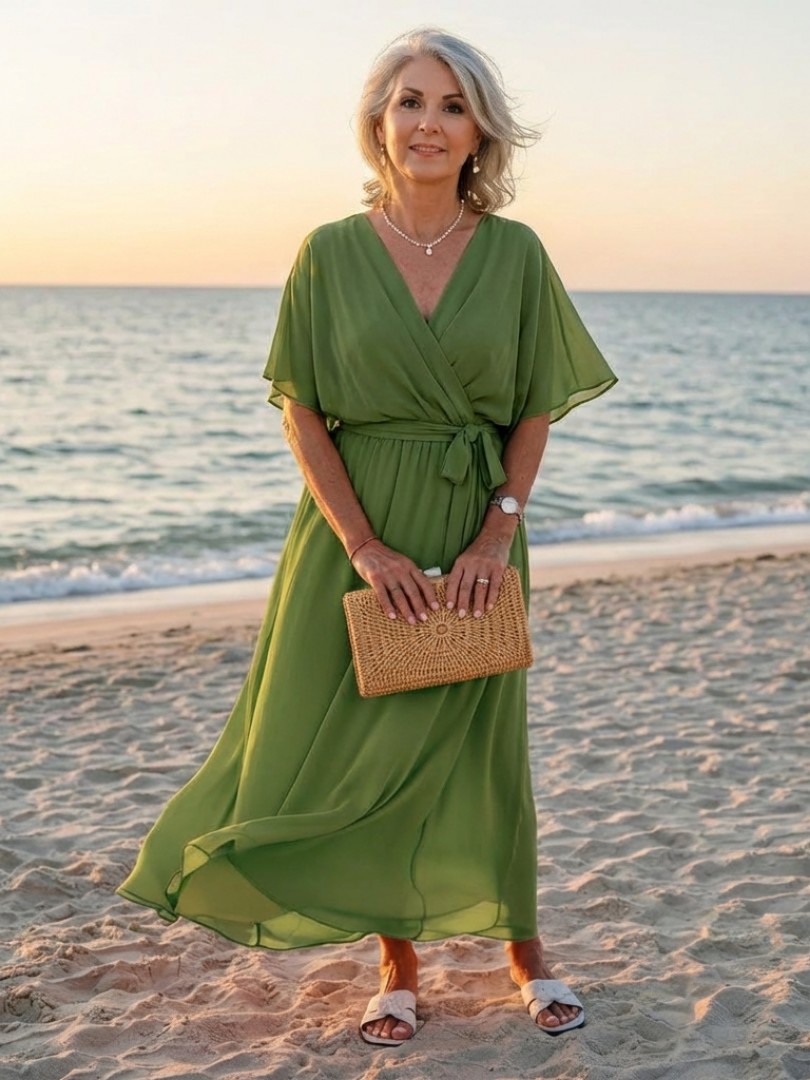 Elysia | Vestito Midi con Scollatura a V e Vita con Nastro