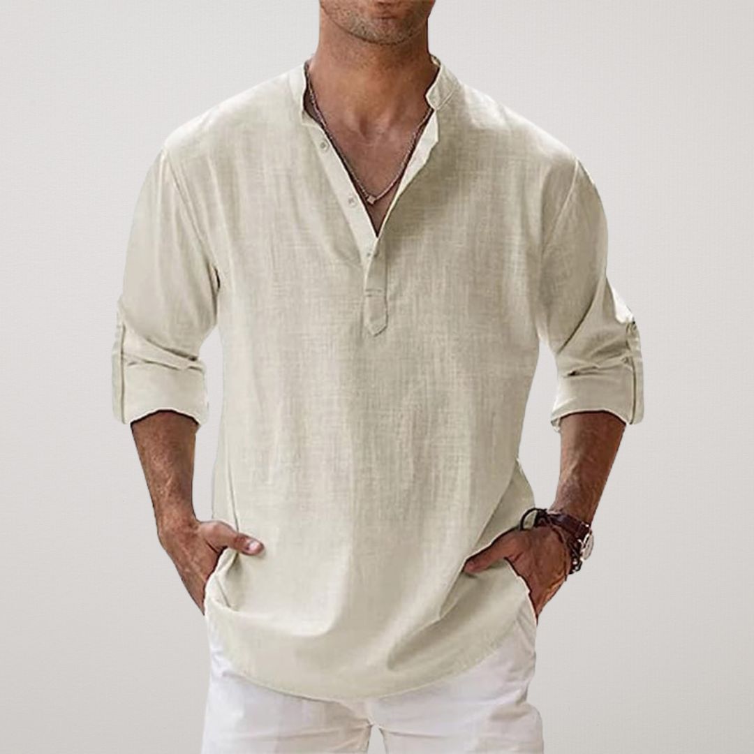 Lenoir™ - Camicia Henley in cotone effetto lino