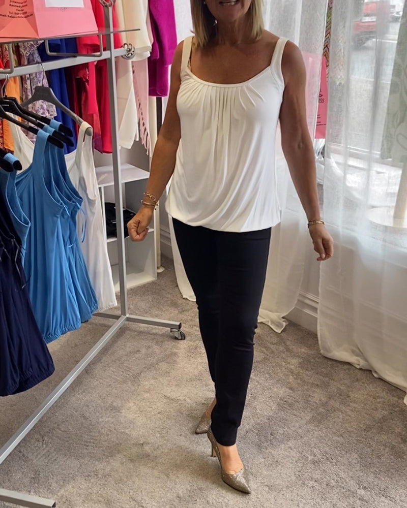 Nanda | Top casual senza maniche con pieghe e colore uniforme