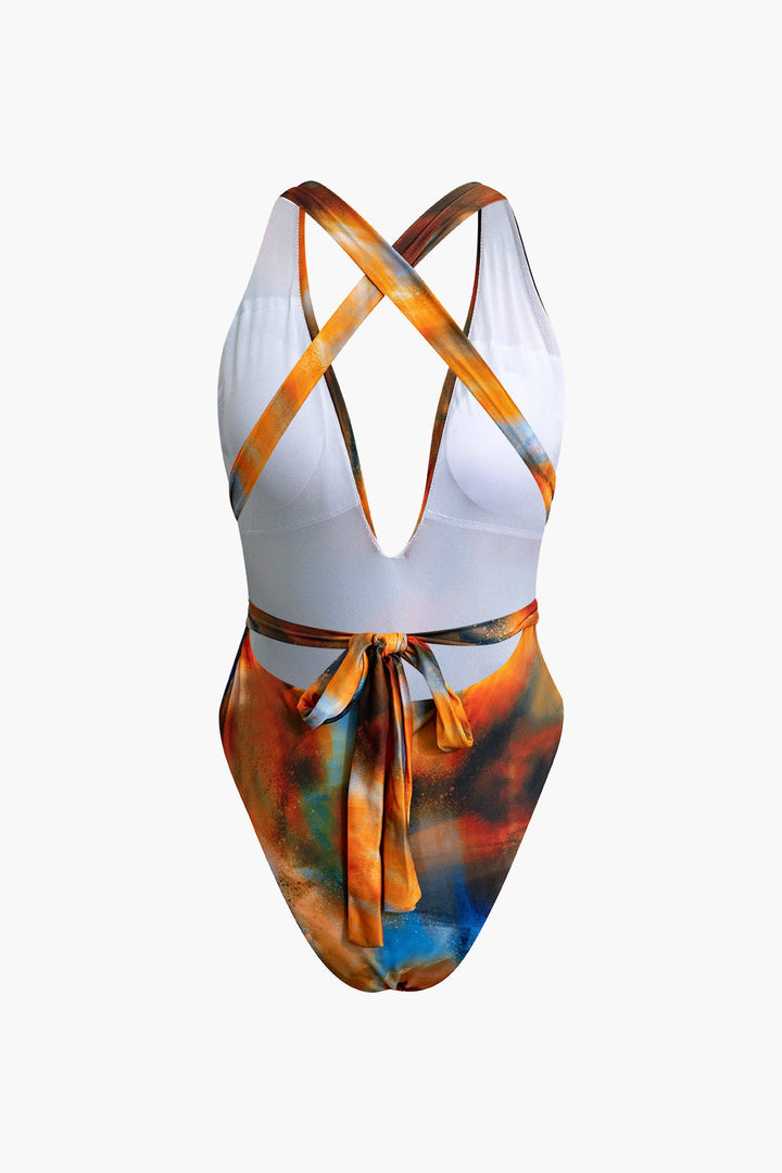 Siena - Set di costumi da bagno incrociati e pareo ad acquerello