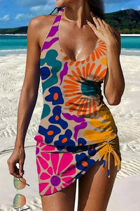 Fiesta - Set tankini floreale con design grafico che copre la pancia