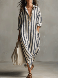 Abito Maxi Stile Bohemien a Righe Casual