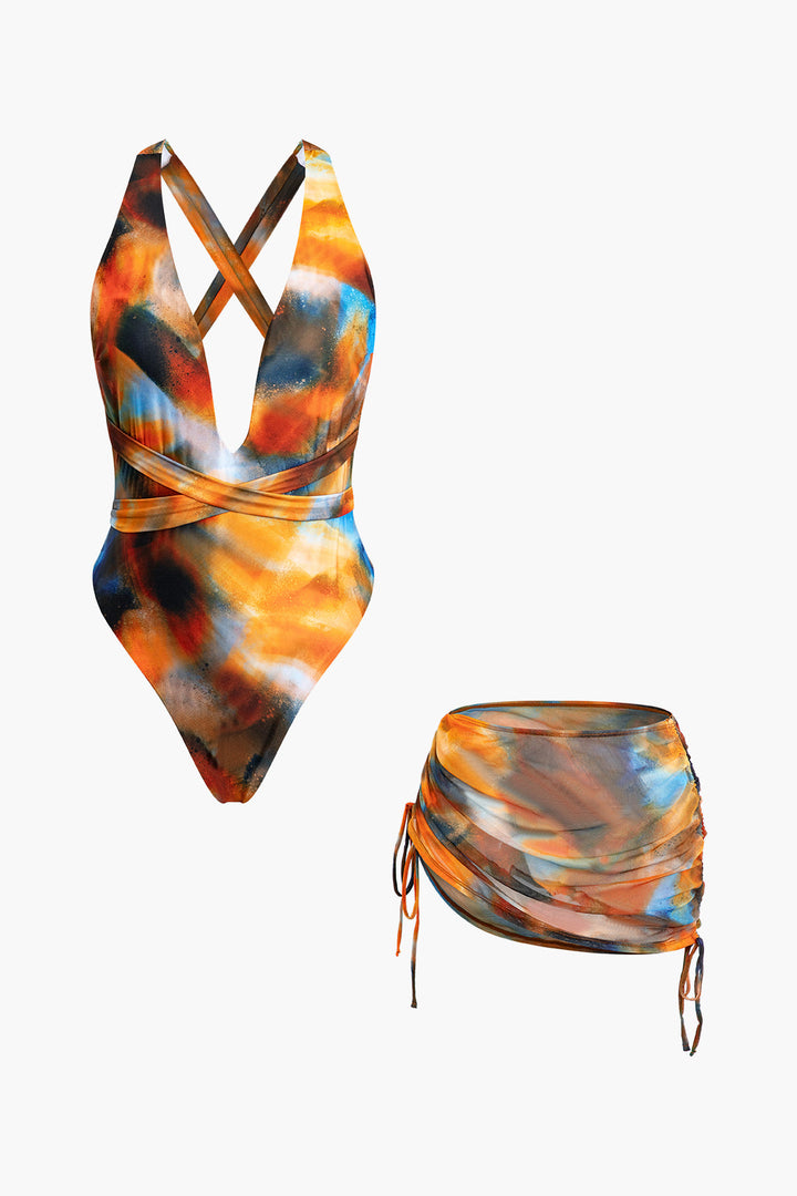 Siena - Set di costumi da bagno incrociati e pareo ad acquerello