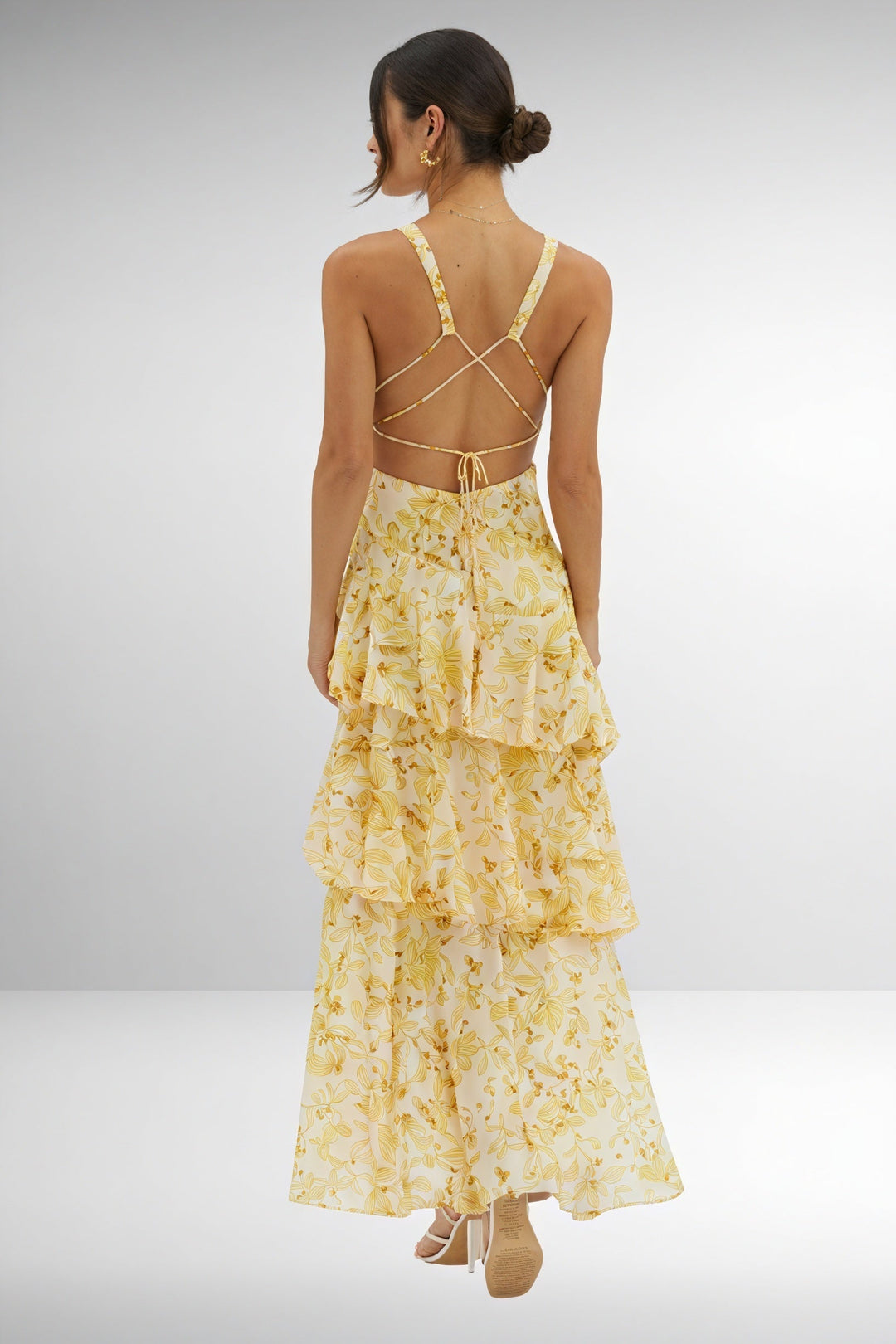 Vestito con Stampa Floreale e Scollatura Profonda