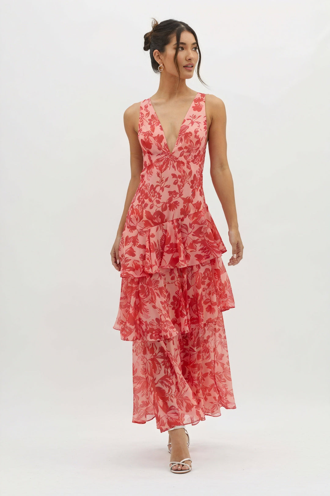 Vestito con Stampa Floreale e Scollatura Profonda
