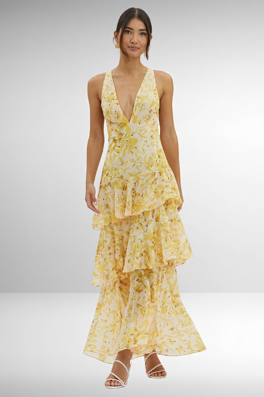 Vestito con Stampa Floreale e Scollatura Profonda