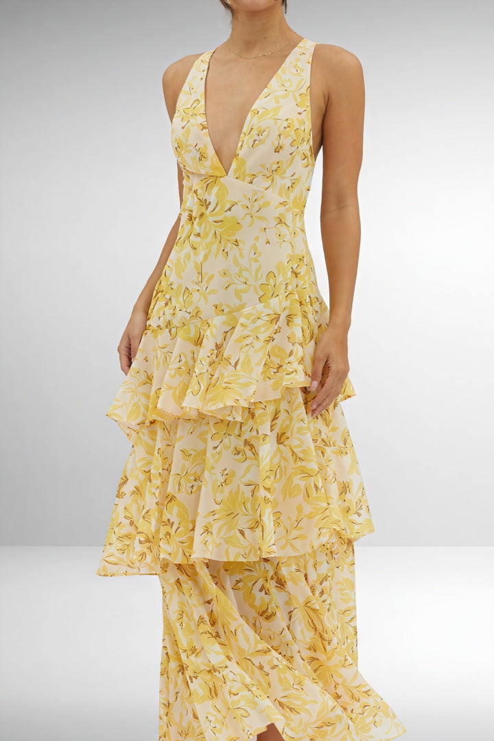 Vestito con Stampa Floreale e Scollatura Profonda