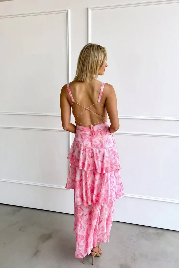 Vestito con Stampa Floreale e Scollatura Profonda