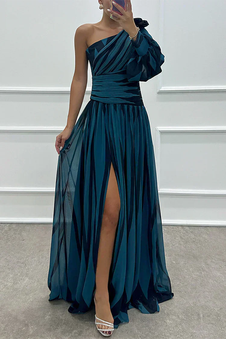 Hazel™ | Elegante Abito Maxi a Strisce con Spalla Scoperta