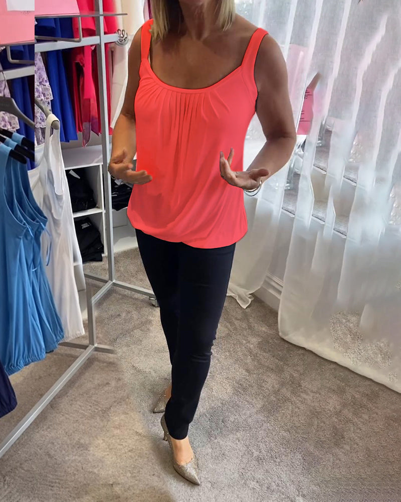Nanda | Top casual senza maniche con pieghe e colore uniforme