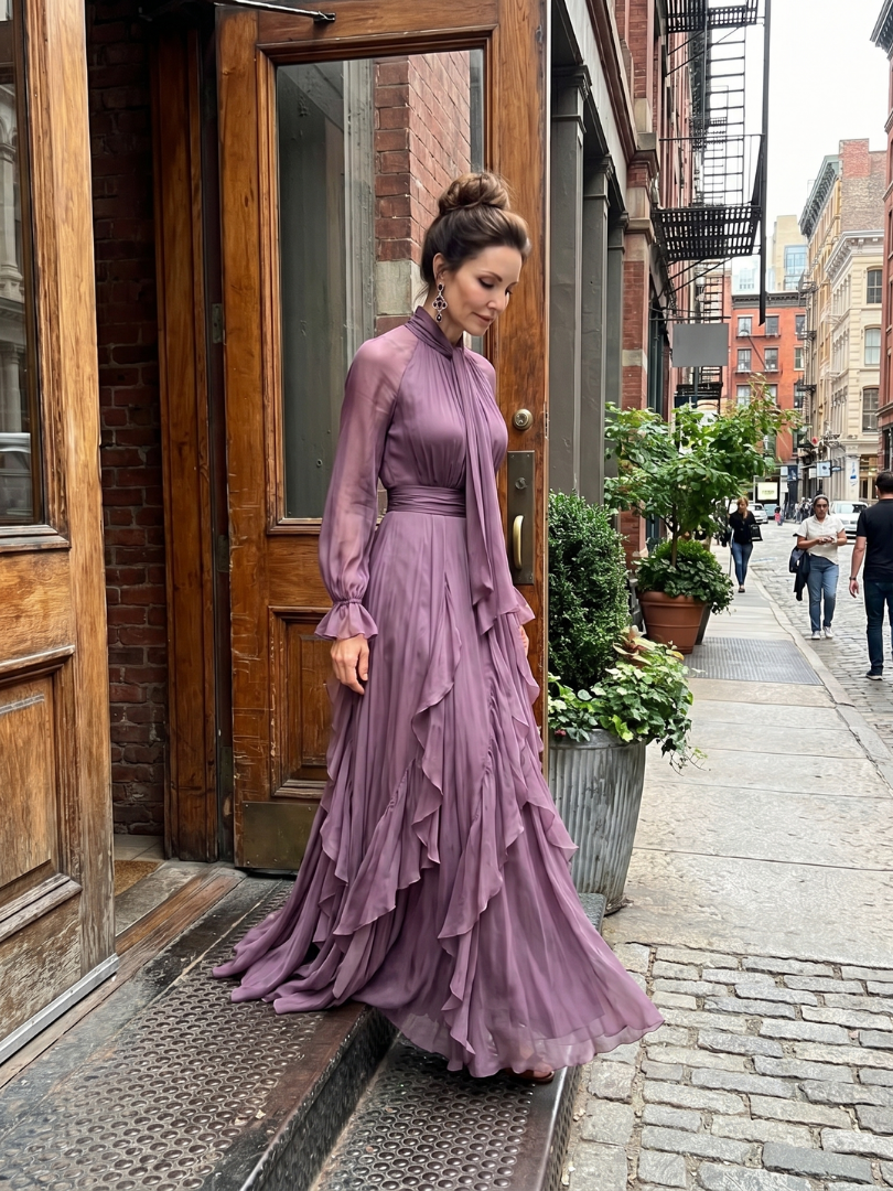 Demetria | Abito Maxi a Balze Tiedek