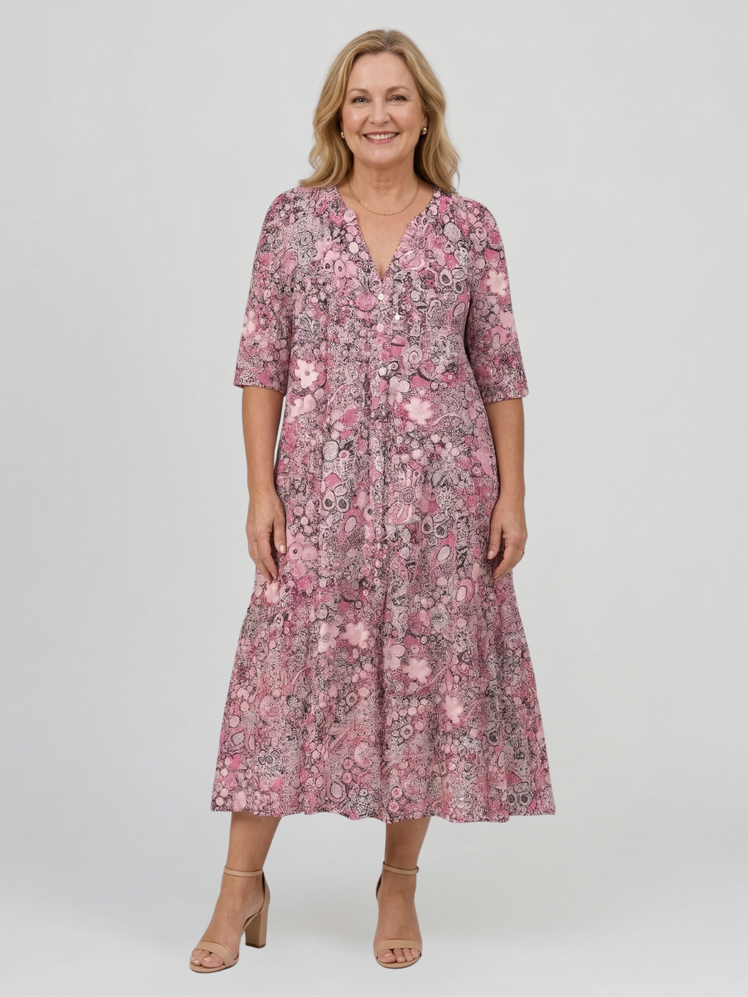 Abito Midi Elegante con Scollatura a V di Alicia Graceful