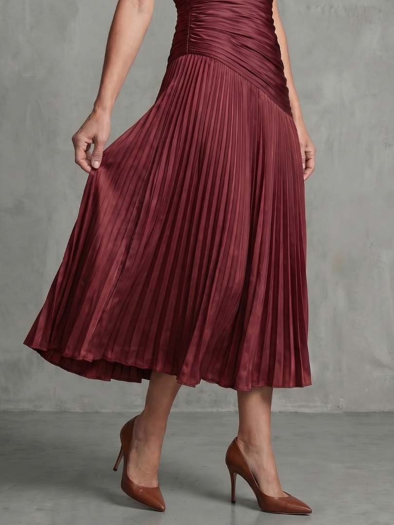 Theodora | Vestito Midi con Plissettatura e Strisce in Vita