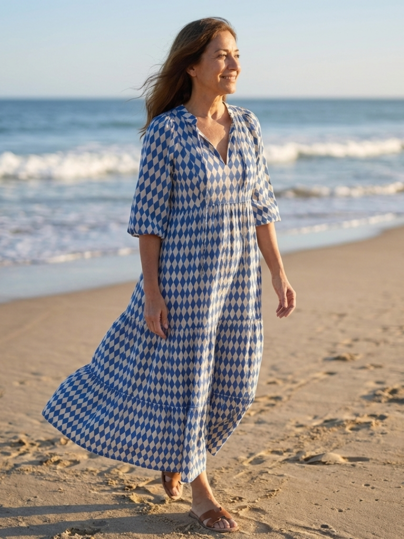 Elodie | Vestito midi a strati con stampa a diamanti