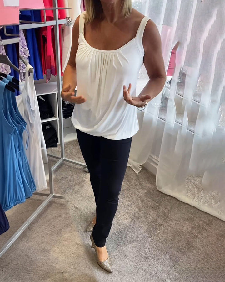 Nanda | Top casual senza maniche con pieghe e colore uniforme