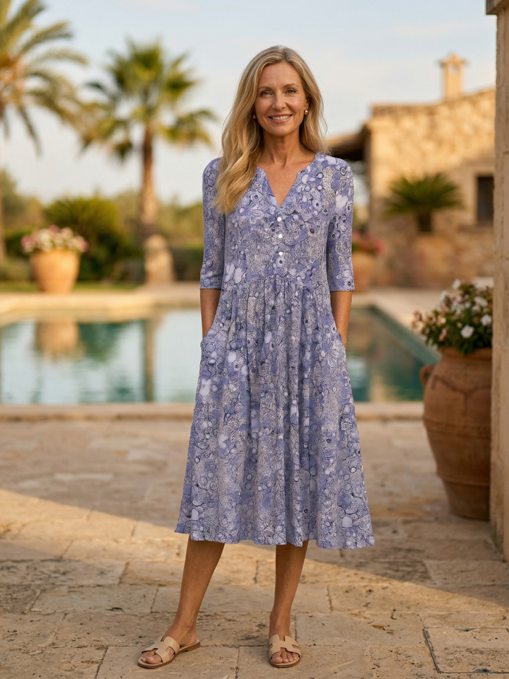 Abito Midi Elegante con Scollatura a V di Alicia Graceful