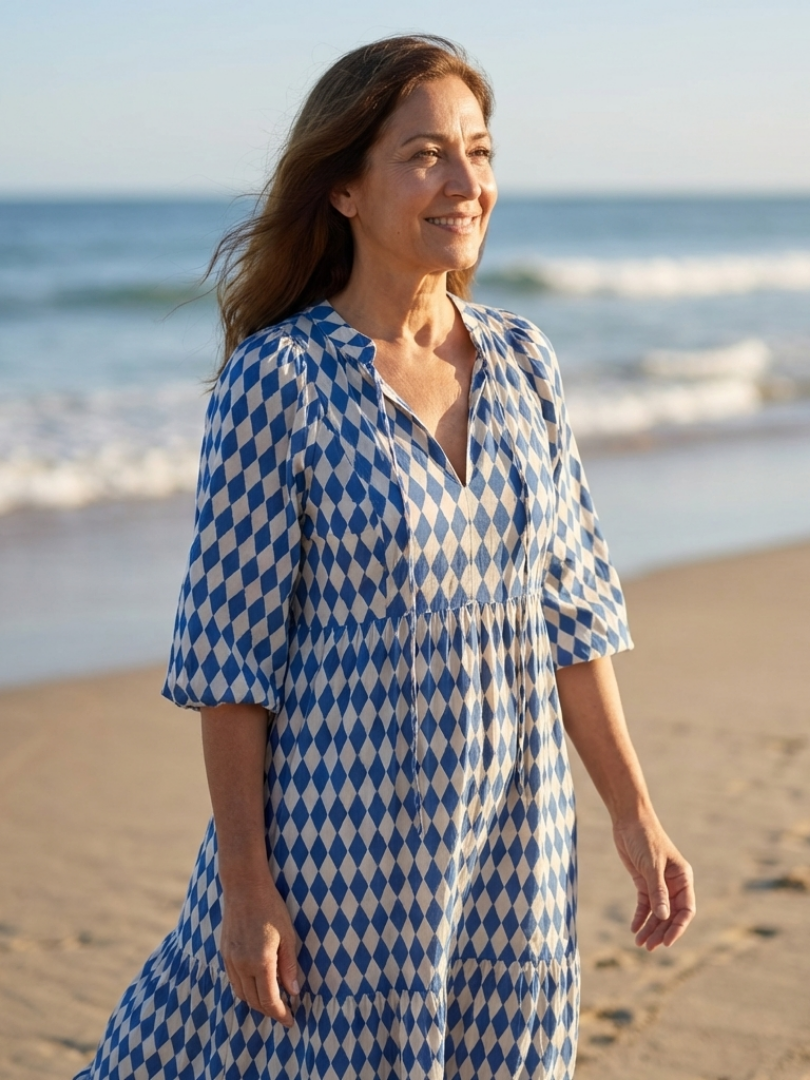 Elodie | Vestito midi a strati con stampa a diamanti