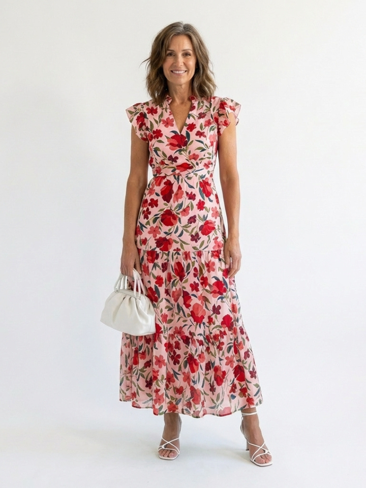 Lila | Vestito Midi a Fiori con Scollatura a V