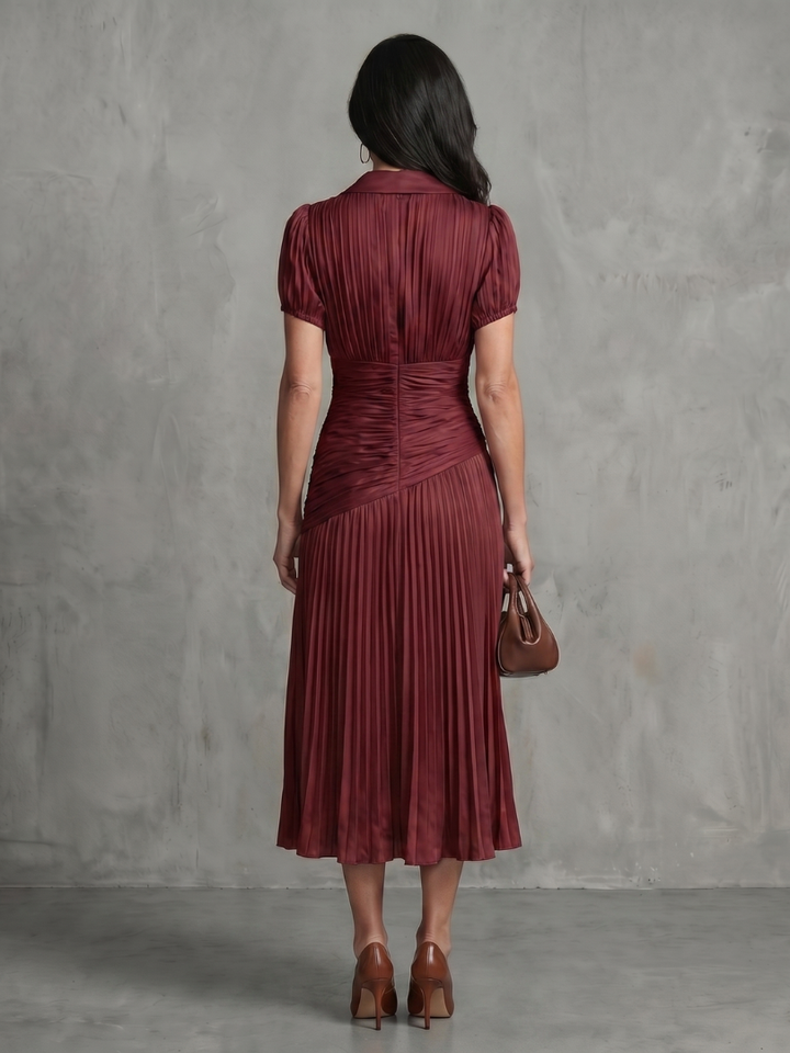 Theodora | Vestito Midi con Plissettatura e Strisce in Vita
