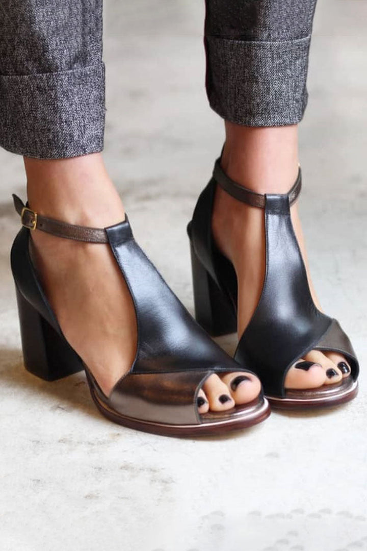Nadaria | Sandali peep toe patchwork neri con tacco