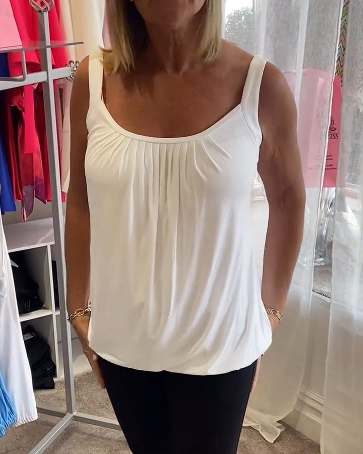 Nanda | Top casual senza maniche con pieghe e colore uniforme