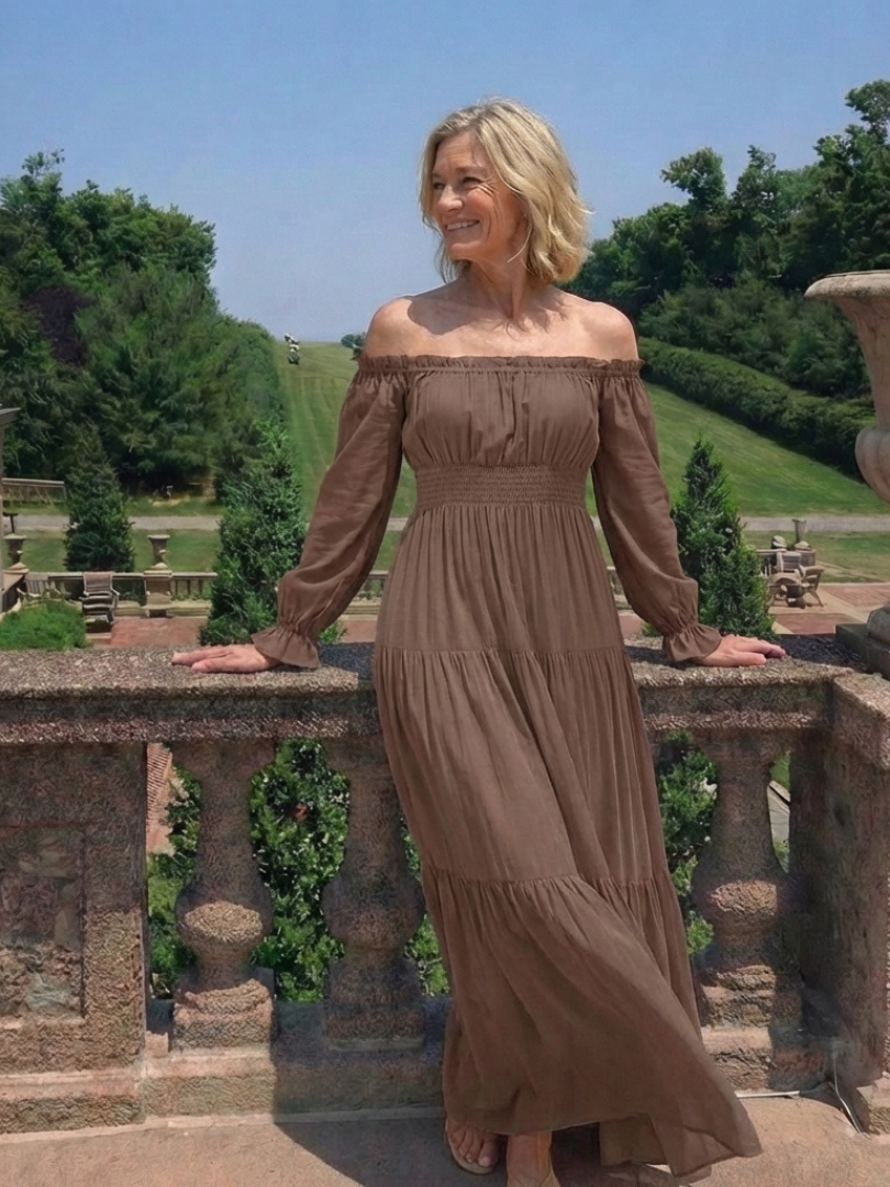 Aveline | Vestito Maxi a Maniche Lunghe con Spalle Scoperte