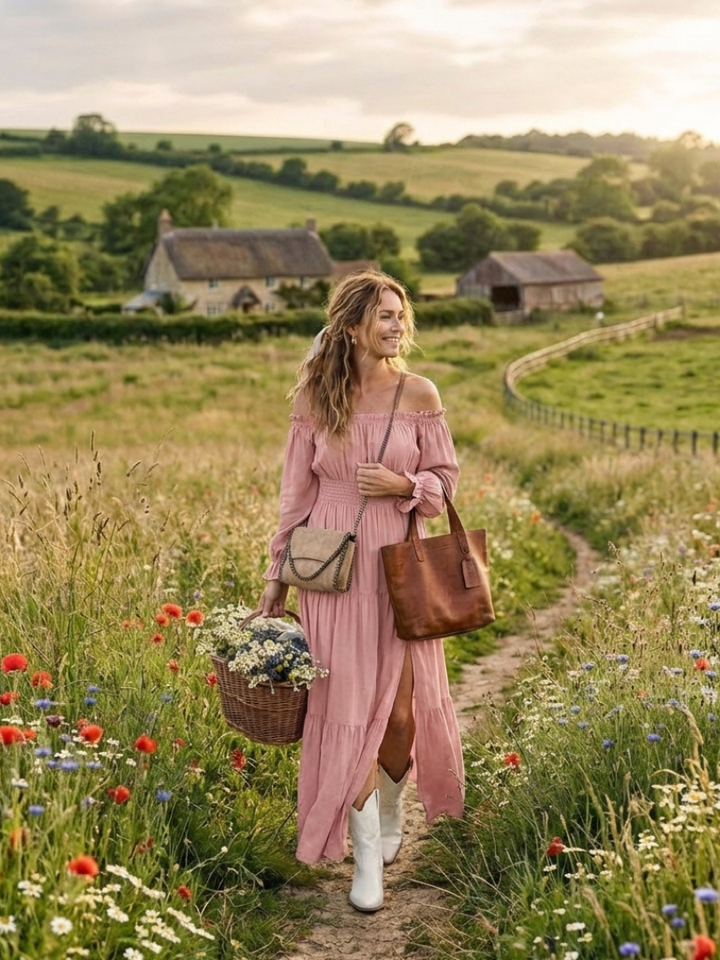 Aveline | Vestito Maxi a Maniche Lunghe con Spalle Scoperte
