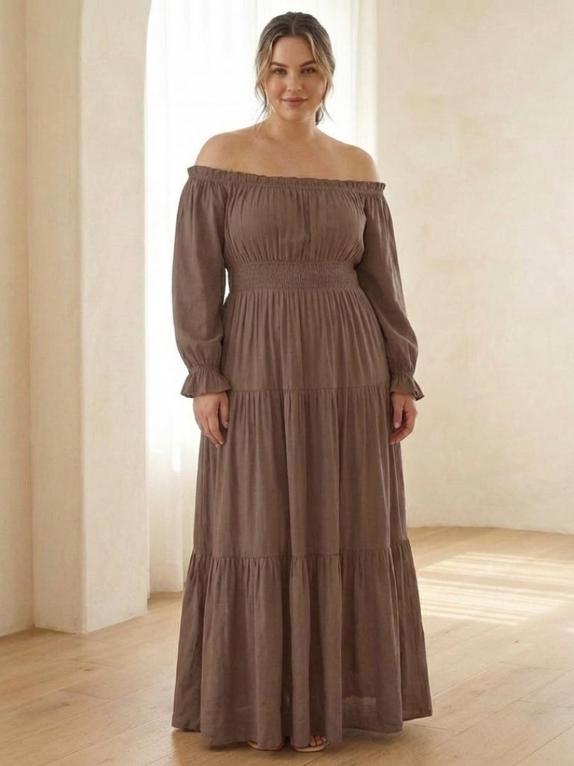 Aveline | Vestito Maxi a Maniche Lunghe con Spalle Scoperte