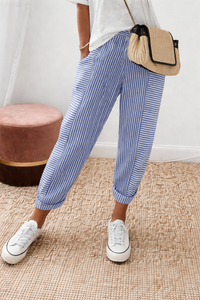 Marina | Pantaloni Jogger a Righe Blu Costiera