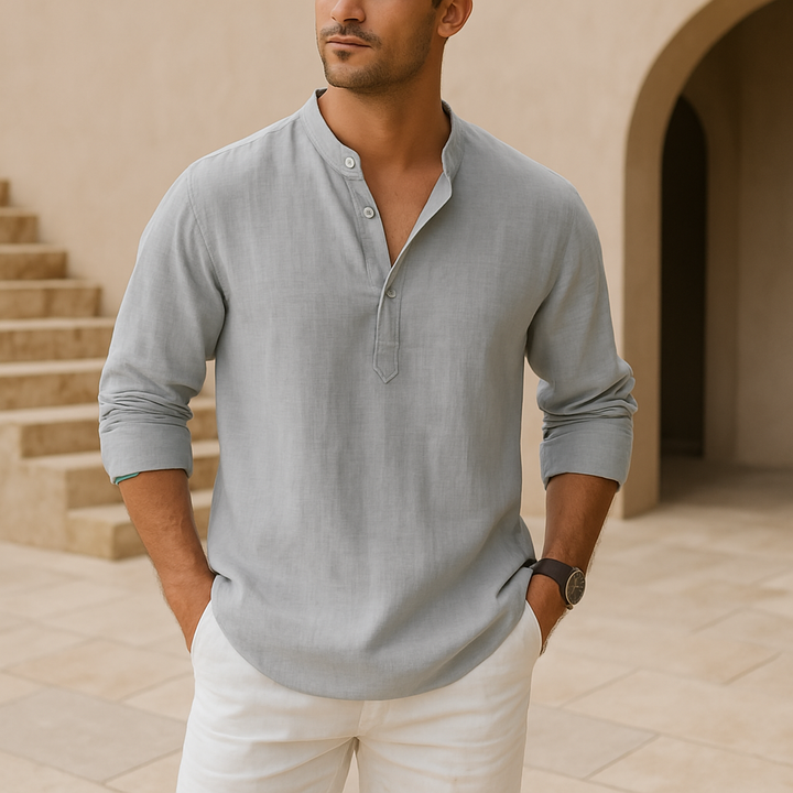 Lenoir™ - Camicia Henley in cotone effetto lino