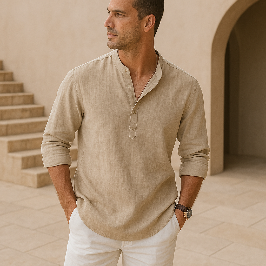 Lenoir™ - Camicia Henley in cotone effetto lino