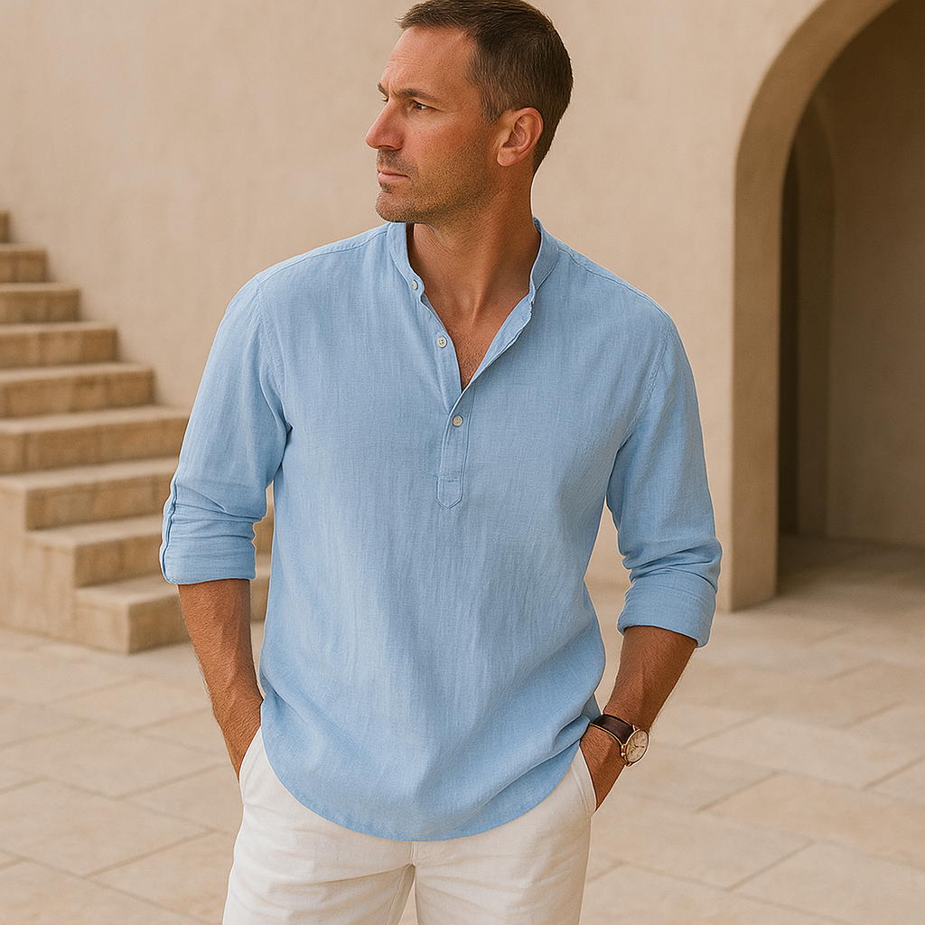 Lenoir™ - Camicia Henley in cotone effetto lino