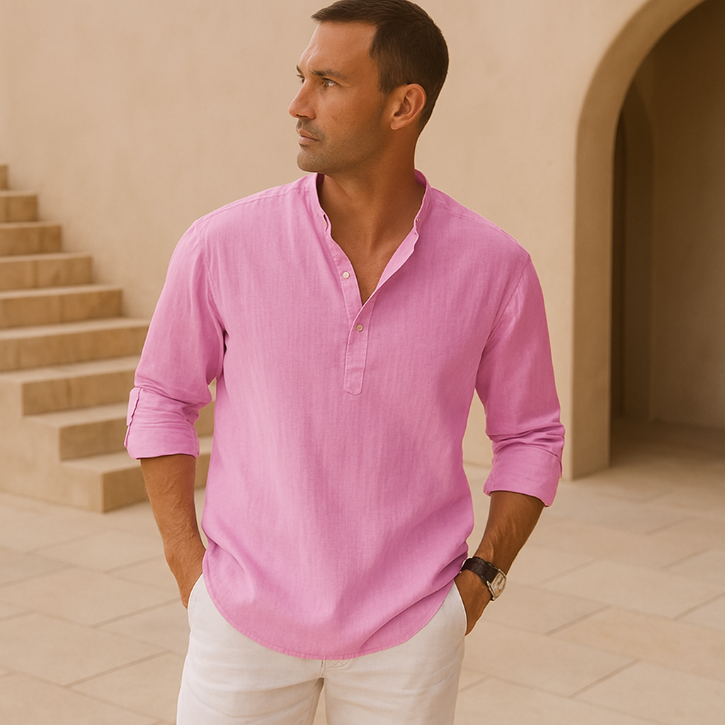 Lenoir™ - Camicia Henley in cotone effetto lino