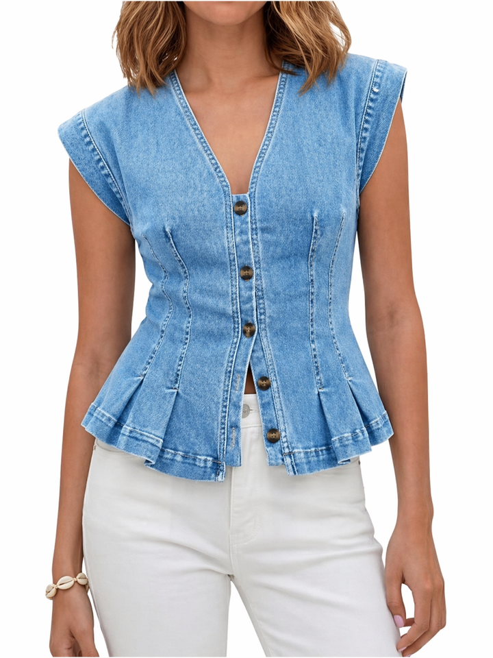 Viera | Top in Denim con Scollatura a V