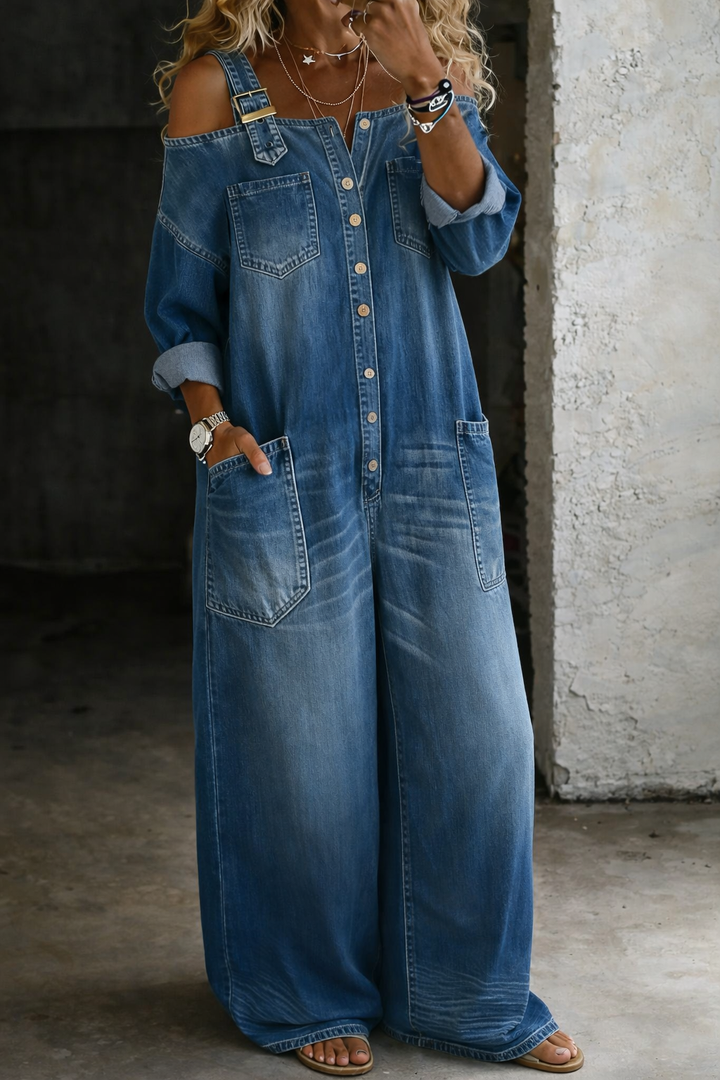 Sophia | Salopette in Denim Off Shoulder