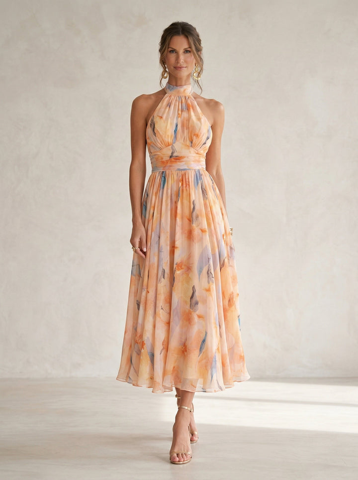 Esther™ | Vestito con Collo Halter e Stampa Acquerello