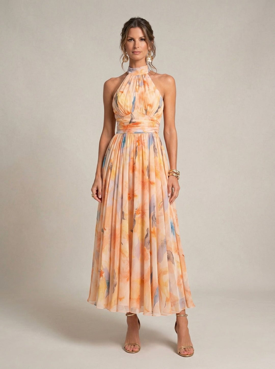 Esther™ | Vestito con Collo Halter e Stampa Acquerello